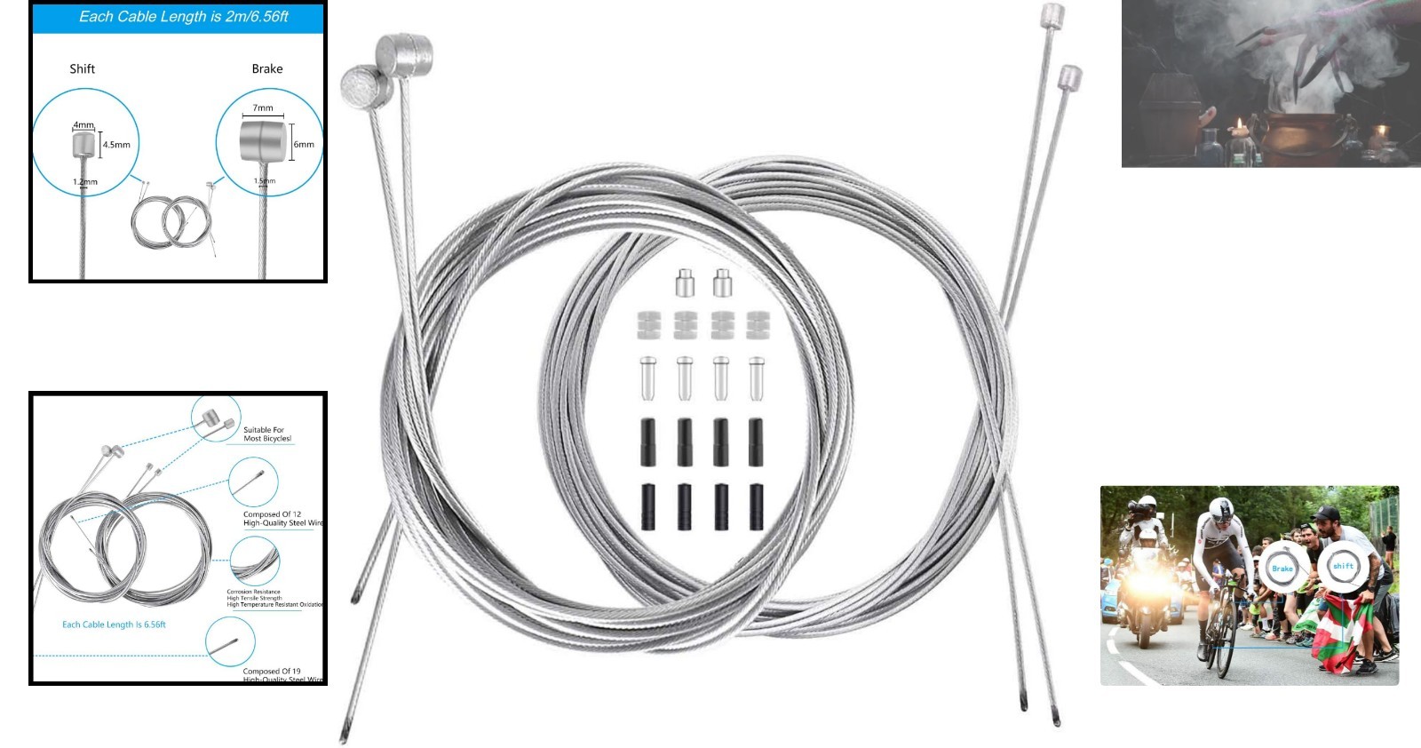 Complete Inner Cable Set with Free Accessories for Bicycle Maintenance (18 PCS)