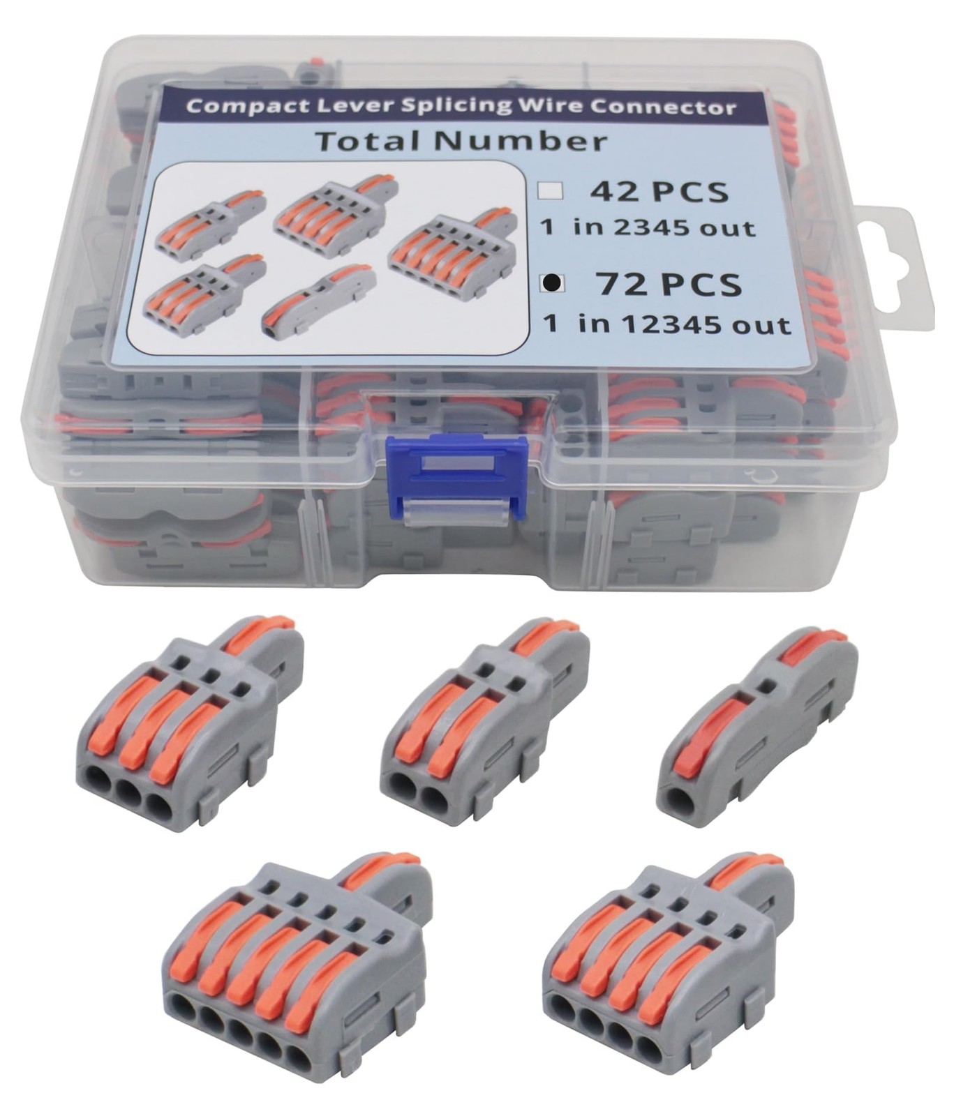 72 Pcs Lever Nut WireConnectors 1 in 1,2,3,4,5 Out Compact Lever Splicing Wir…