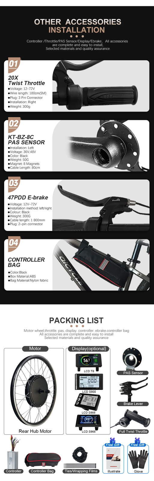 48V 1500W Mountain Electric Bike Conversion Kit Rear Rotate Wheel Hub Motor