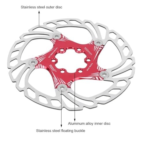 160mm Floating Bike Disc Brake Rotors – Stainless Steel & Aluminum Alloy Red