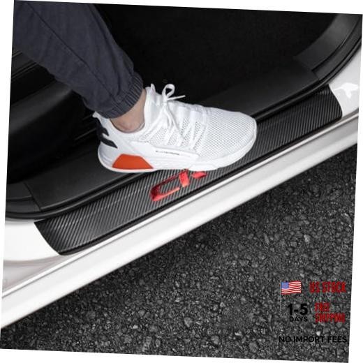 Carbon Fiber Style Leather Door Sill Protector,Scuff Plate Cover CRV RED1