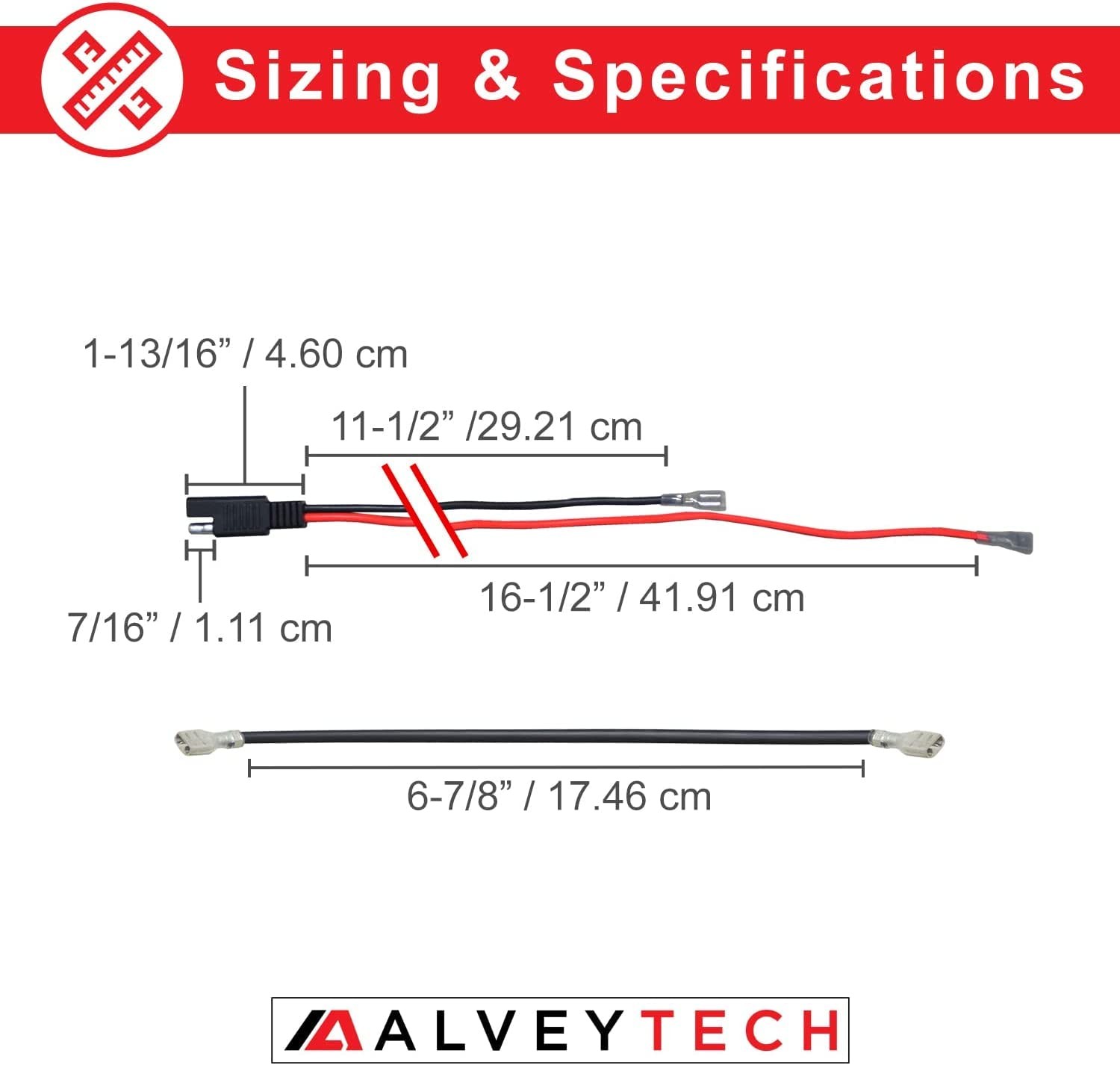 Alveytech 36 Volt Battery Wiring Harness Kit 600V 14 Awg Wire 1/4 Battery