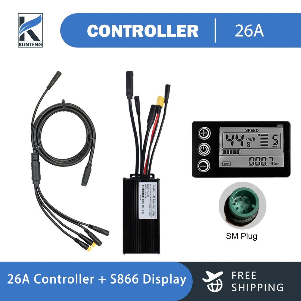 Electric Bike 36V/48V 3 Model Sinewave Controller 17A 26A 30A Display SM/WP Plug