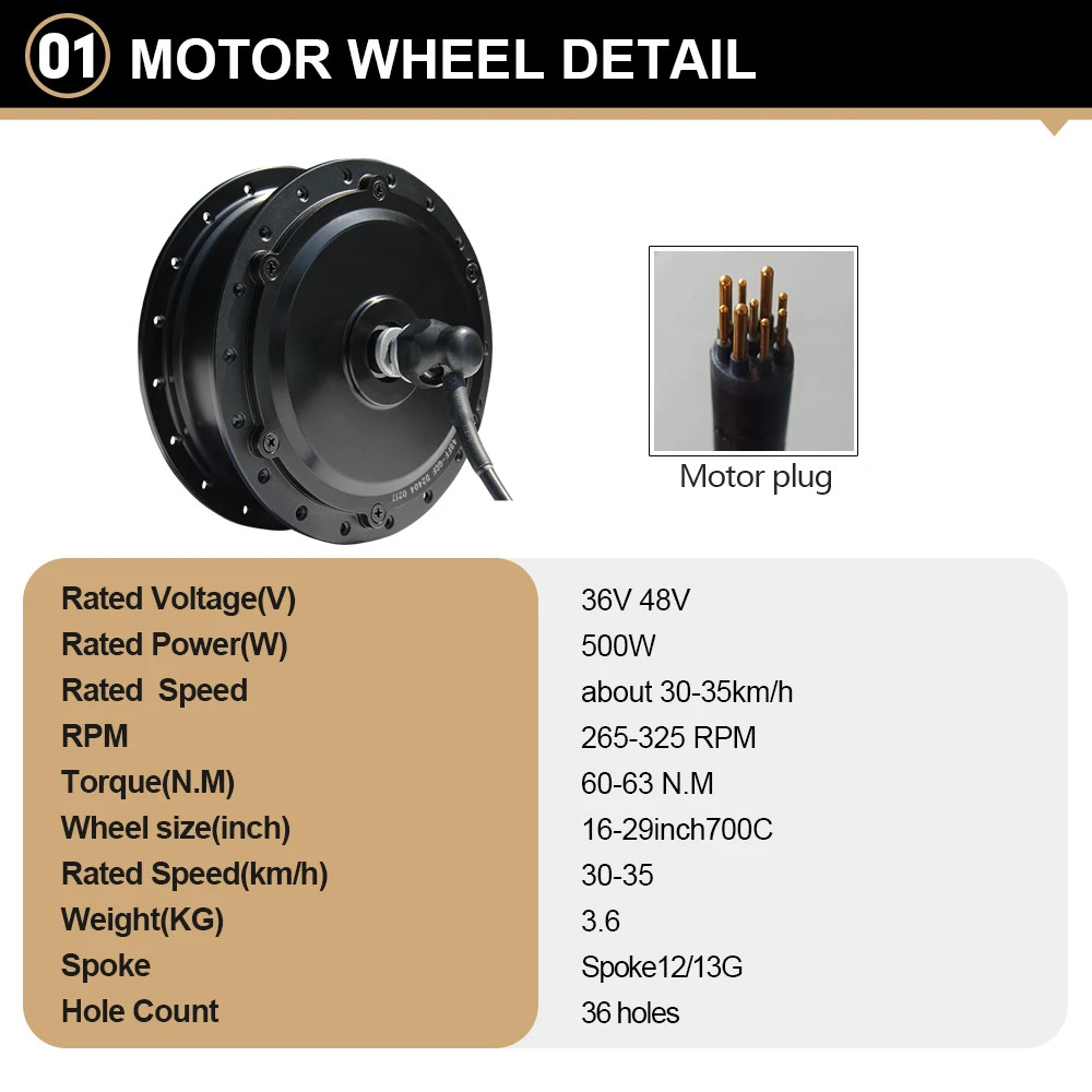 Electric Bicycle Motor Conversion Kit 500W 36V 48V Front Hub Motor Wheel