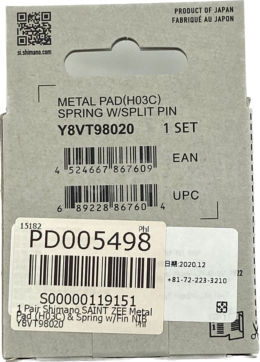 Shimano XT M8020,SAINT M820 ZEE M640 Meta l4-Piston Brake Pad H03C+Spring w/Fin