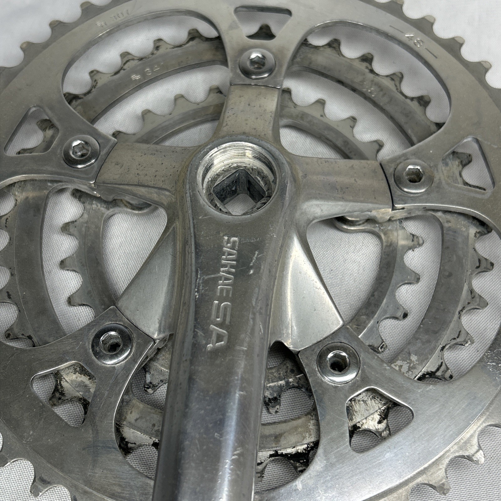 Vintage SR Sakae SA Crankset 175 mm 5-Bolt 110 BCD Square Taper Triple Silver