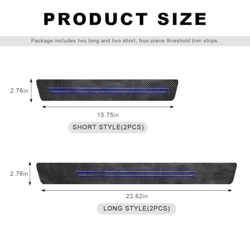 4 PCS Car Door Sill Protector, Anti-Scratch Carbon Fiber Leather Car Blue-4pcs