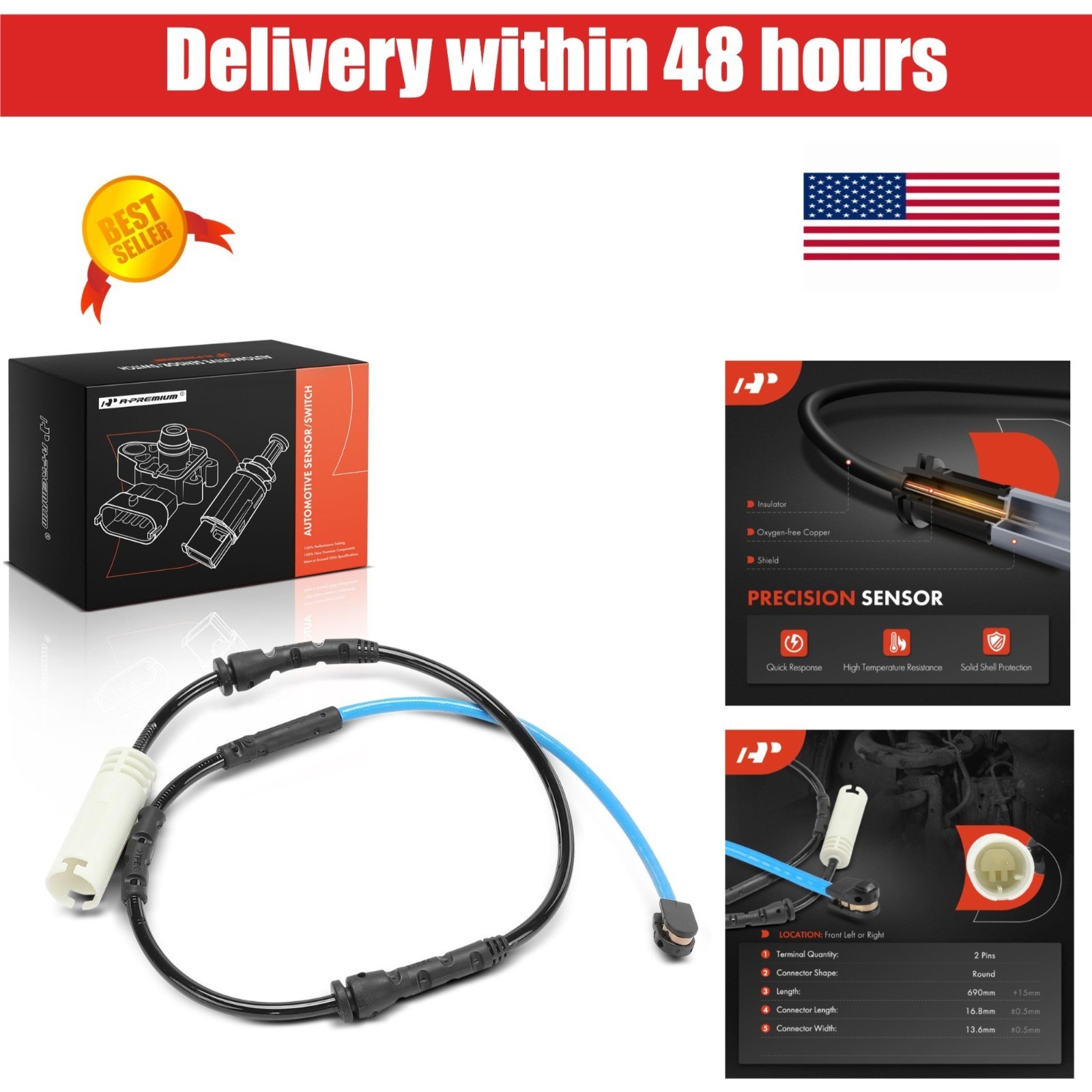 A-Premium Brake Pad Wear Sensor for BMW 135i 2011-2013