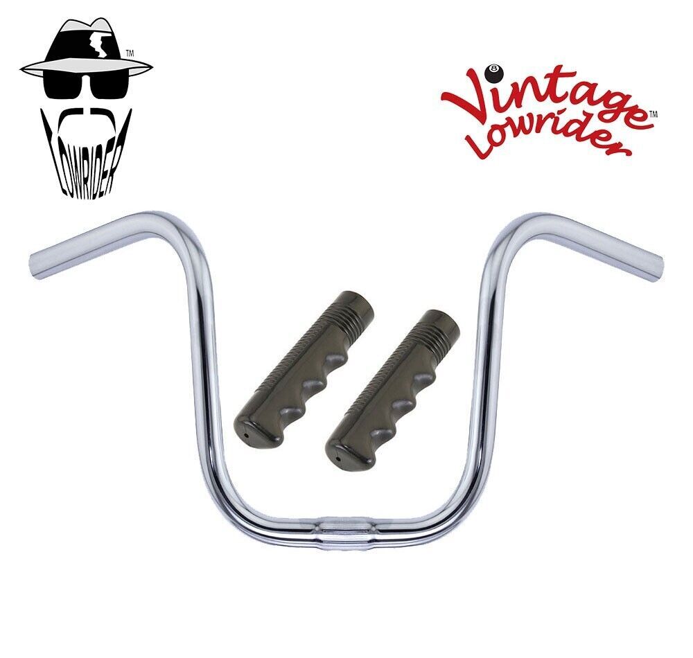 Original Lowrider 9″ U Handlebar Chrome & Solid Black 115mm Grips