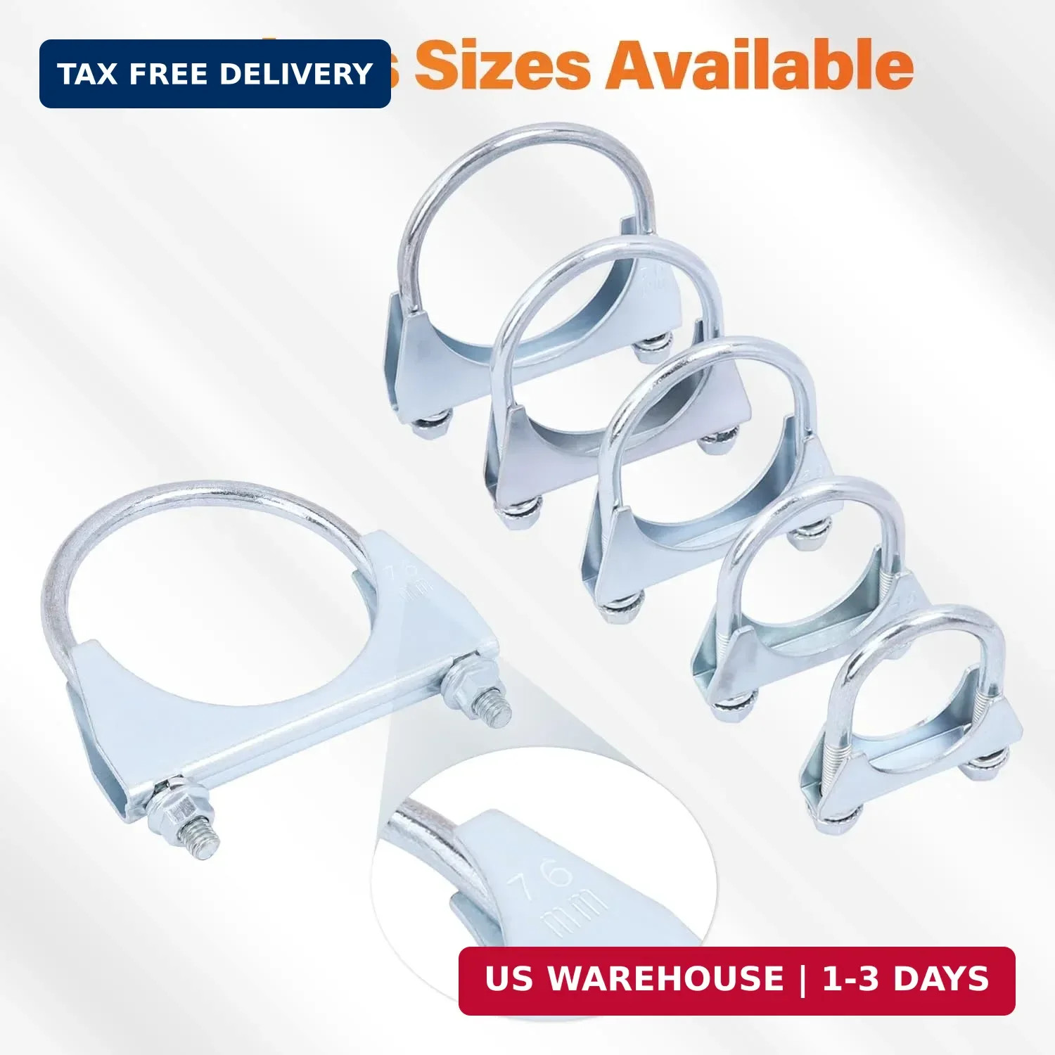 2 Pack 3″ U Bolt Clamp Saddle-Style Muffler Exhaust Clamps on Tip Pipes 76 mm St