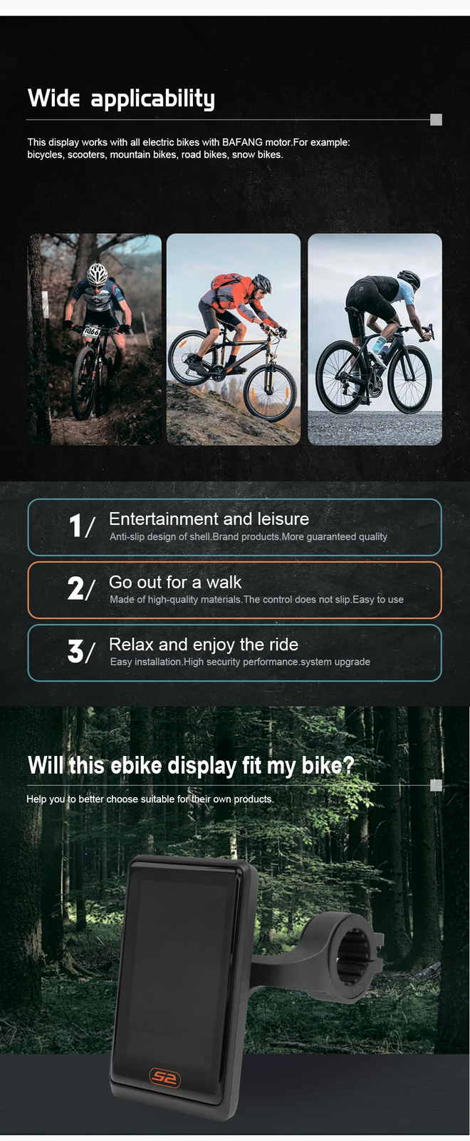Electric Bike LCD UKS2 Display 36V 48V 52V 60V 72V for 5 PIN Waterproof Plug
