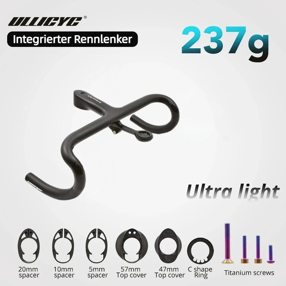 Carbon Fiber Integrated Road Bike Drop Bar -10 Degree Internal Cable 360mm-440mm