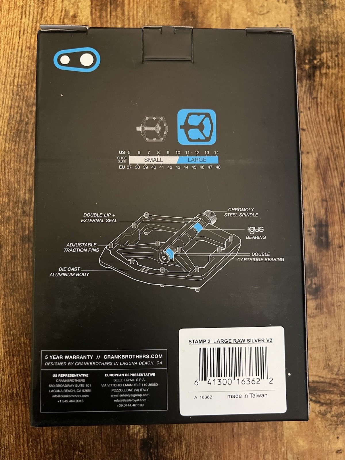 Crankbrothers Stamp 2 Large Raw Silver Flat Platform Pedals 9/16 Sealed