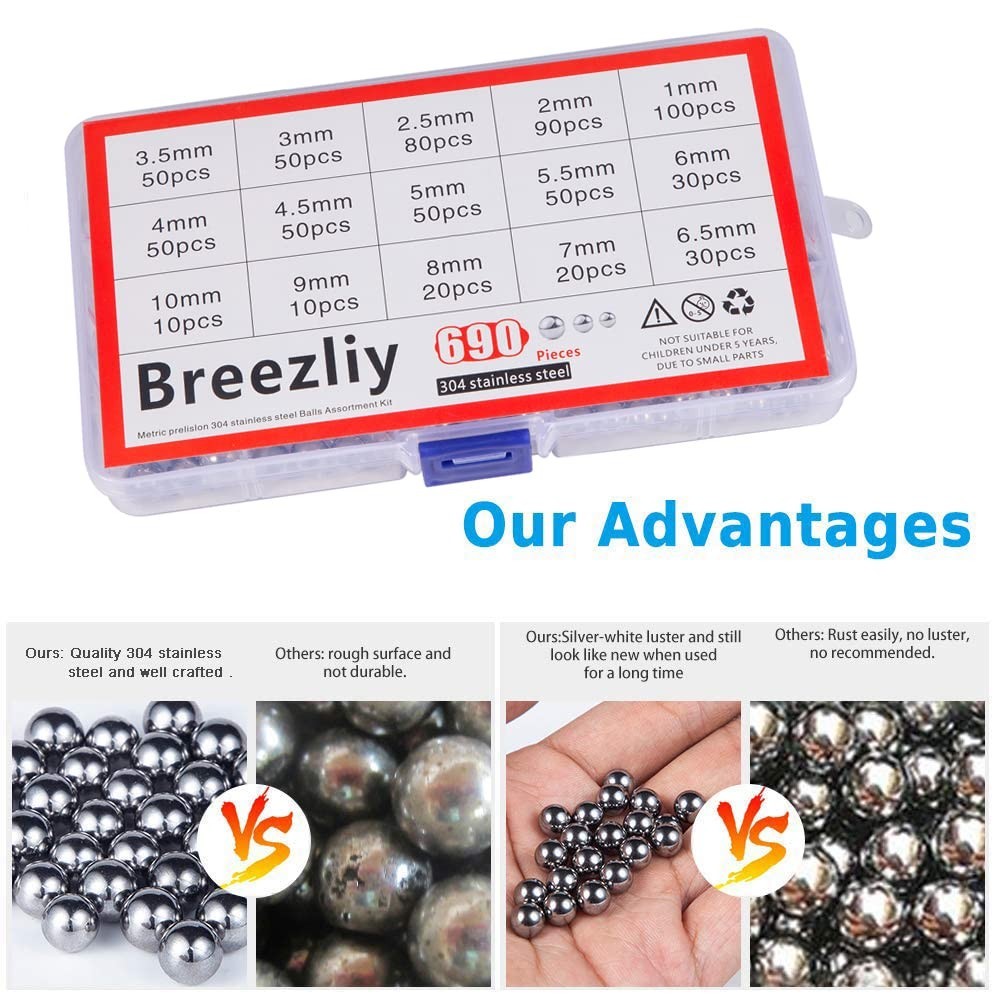 Assorted 690pcs Stainless Steel Bearing Balls (1-10mm) – Professional Quality