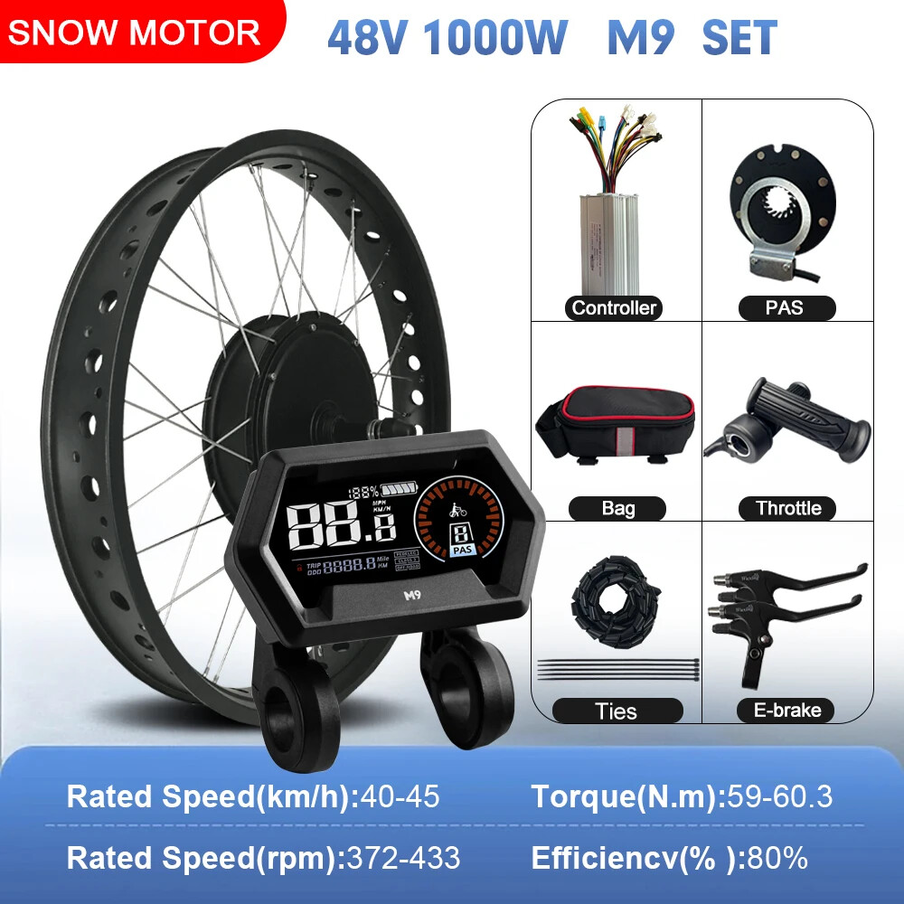 48V 1000W 4.0Tyre Rear Rotate Hub Motor Wheel for Snow E-bike Conversion Kit