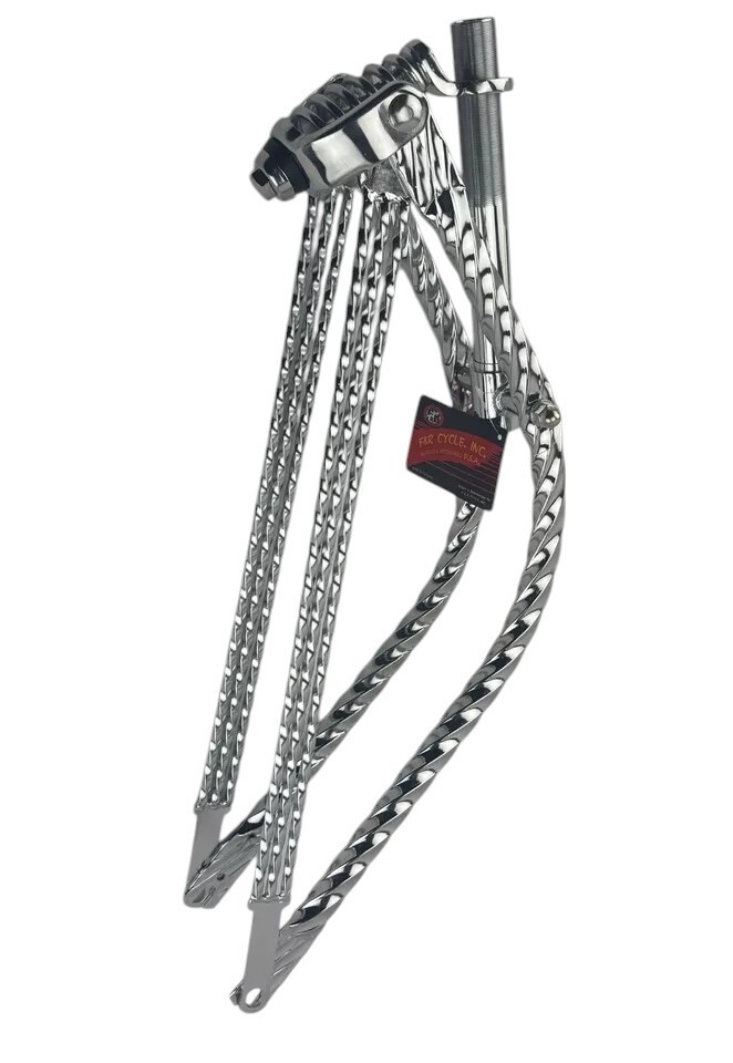 26″ ORIGINAL LOWRIDER BICYCLE BENT TRIPLE SQUARE TWISTED SPRING FORK 1″ CHROME.