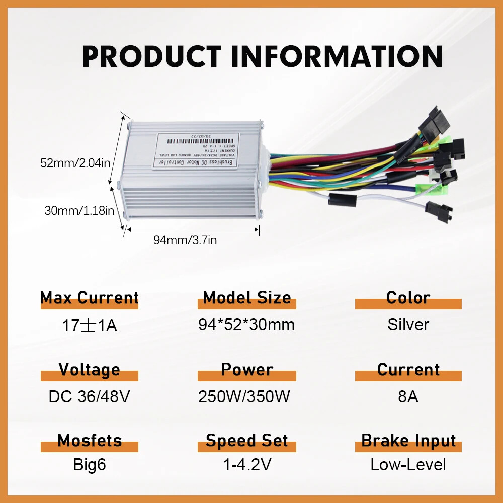 E-bike Three-Mode Sine Wave Controller 36V 48V 17A with S866/CS866 LCD Display