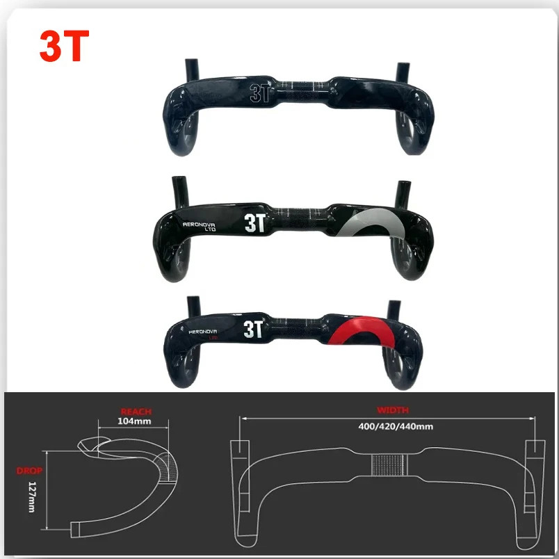 31.8mm Carbon Road Bike Handlebar Top Width 380/400/420/440mm Aero Bar