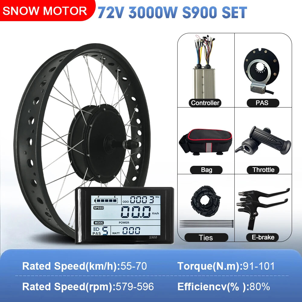 72V 3000W Rear Rotate Hub Motor Wheel Dropout 170mm for E-bike Conversion Kit