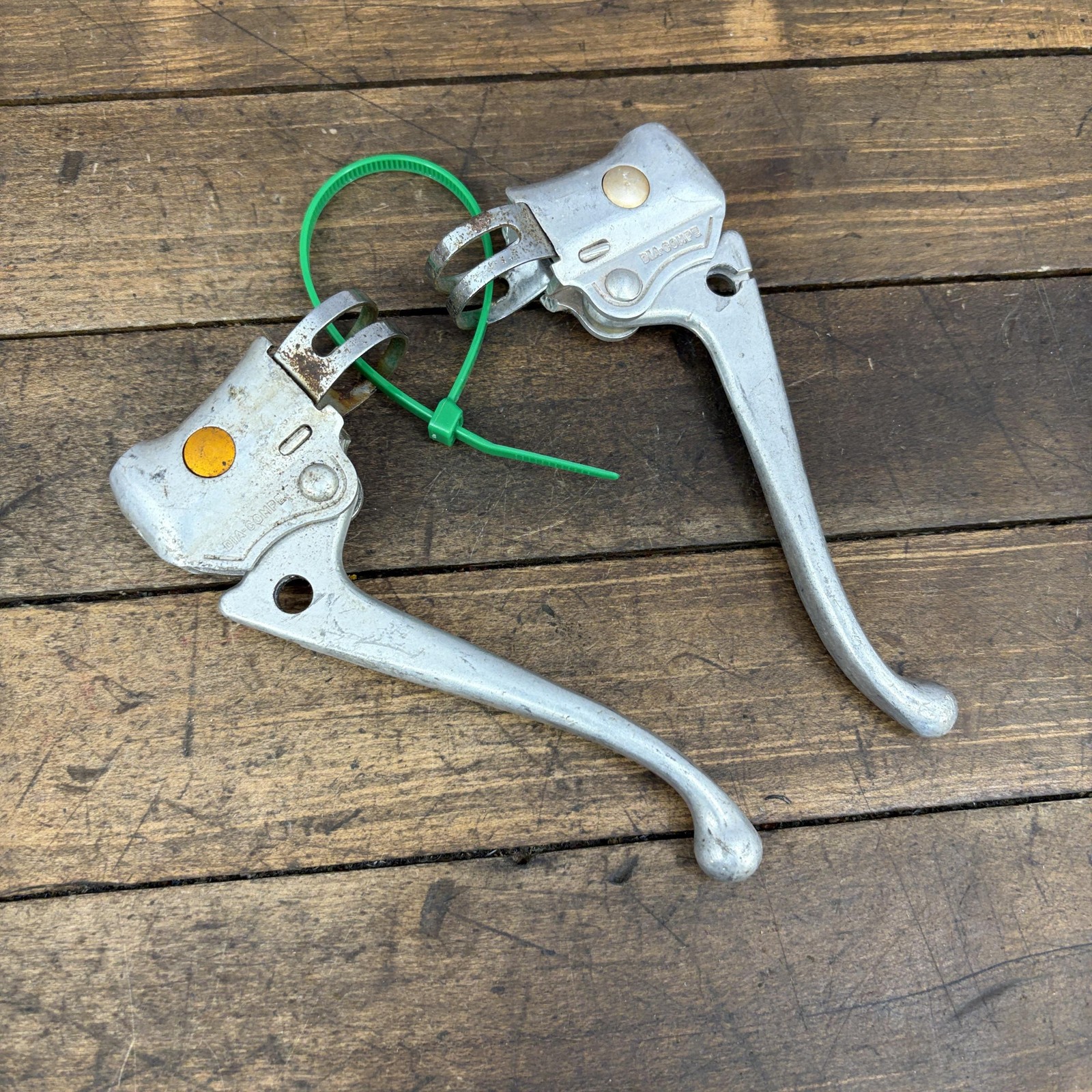 Vintage Dia-Compe Brake Levers Pair Silver Gold Dot 4-Finger 70s BMX Cruiser