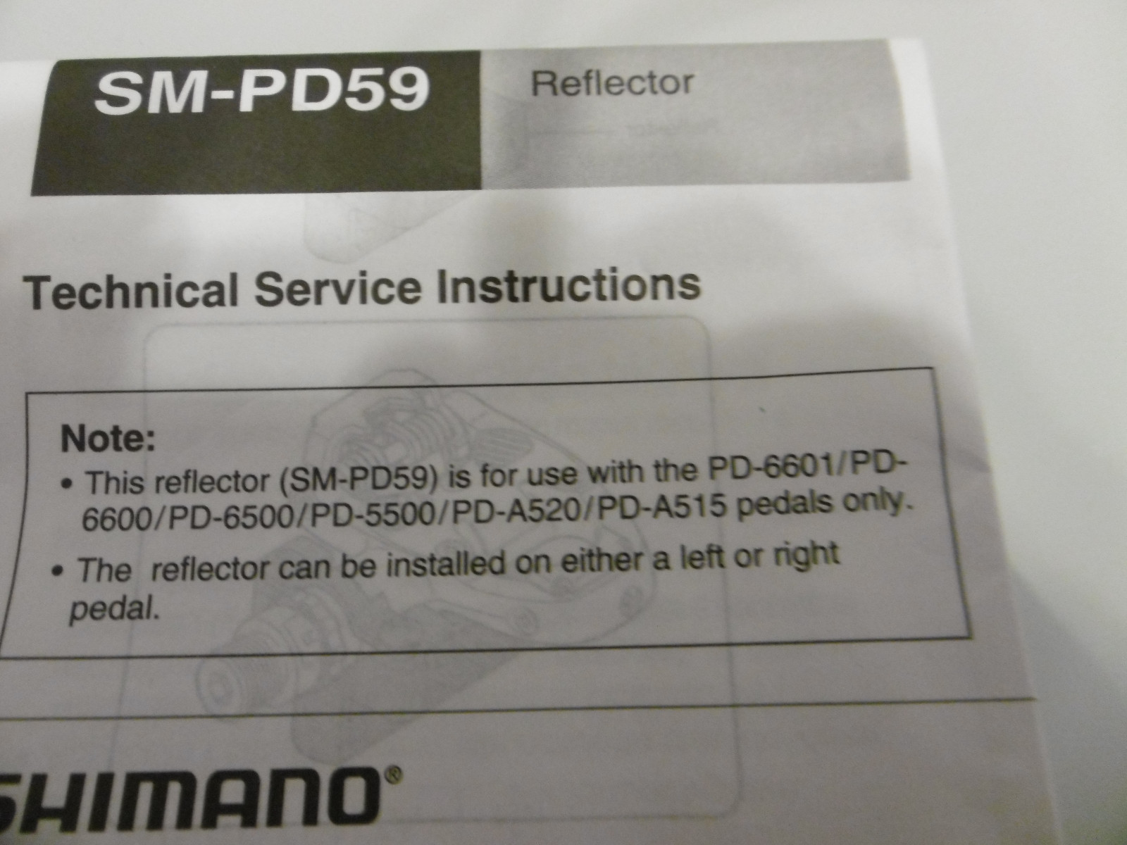 Shimano SM-PD59 Reflector Set For PD-6601/6600/6500/5500/A520/A515 NOS