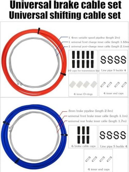 2-in-1 Universal Bike Brake & Shifter Cable Kit | High-Carbon Steel Black
