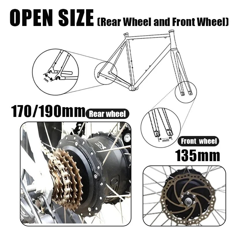 48V 1000W 20/24/26er Snow Fat Tire Electric Bike Brushless Gear Rear Hub Motor