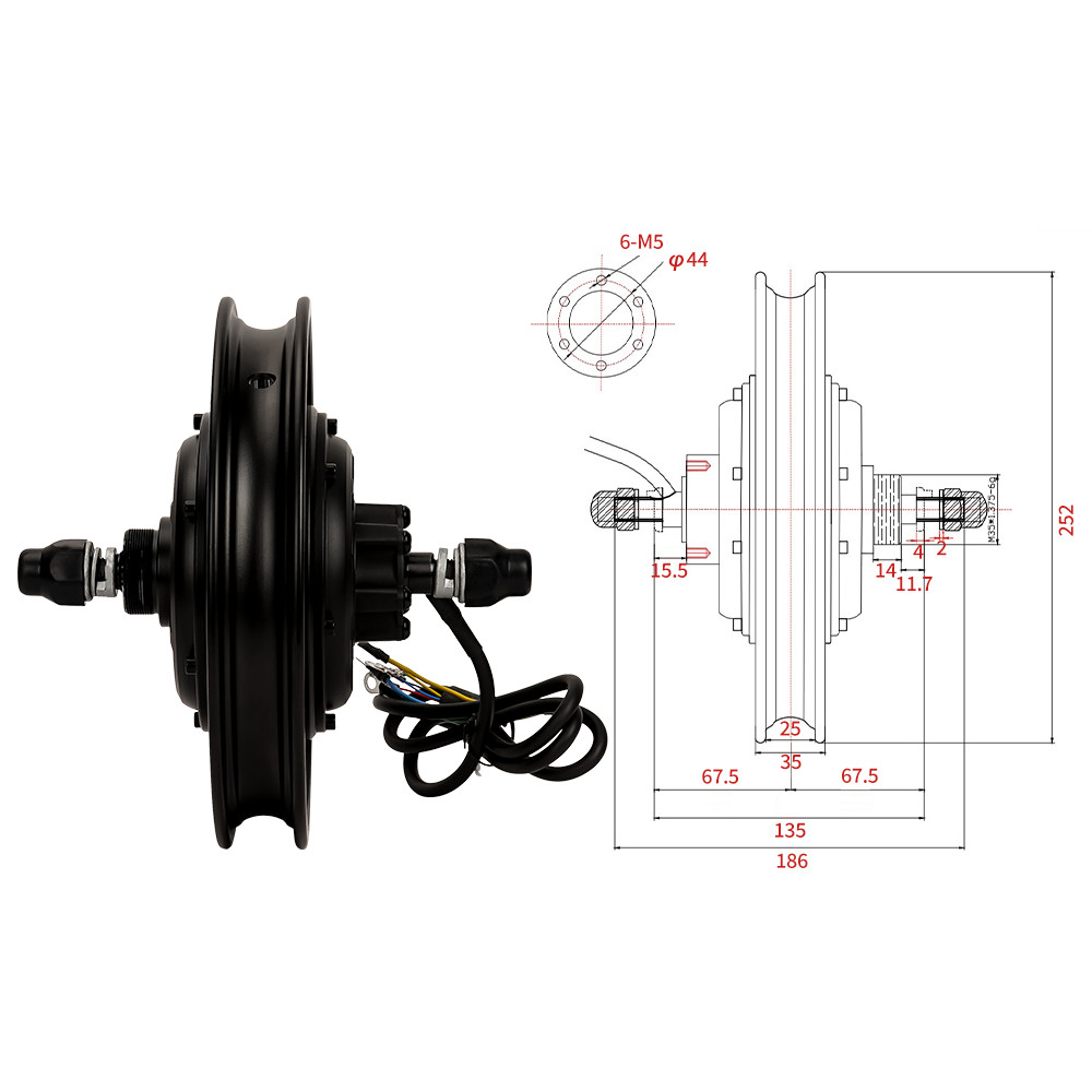 12Inch Gearless Motor Disc Brake Electric Bike Scooter Motor 1000W-1500W 60V/72V