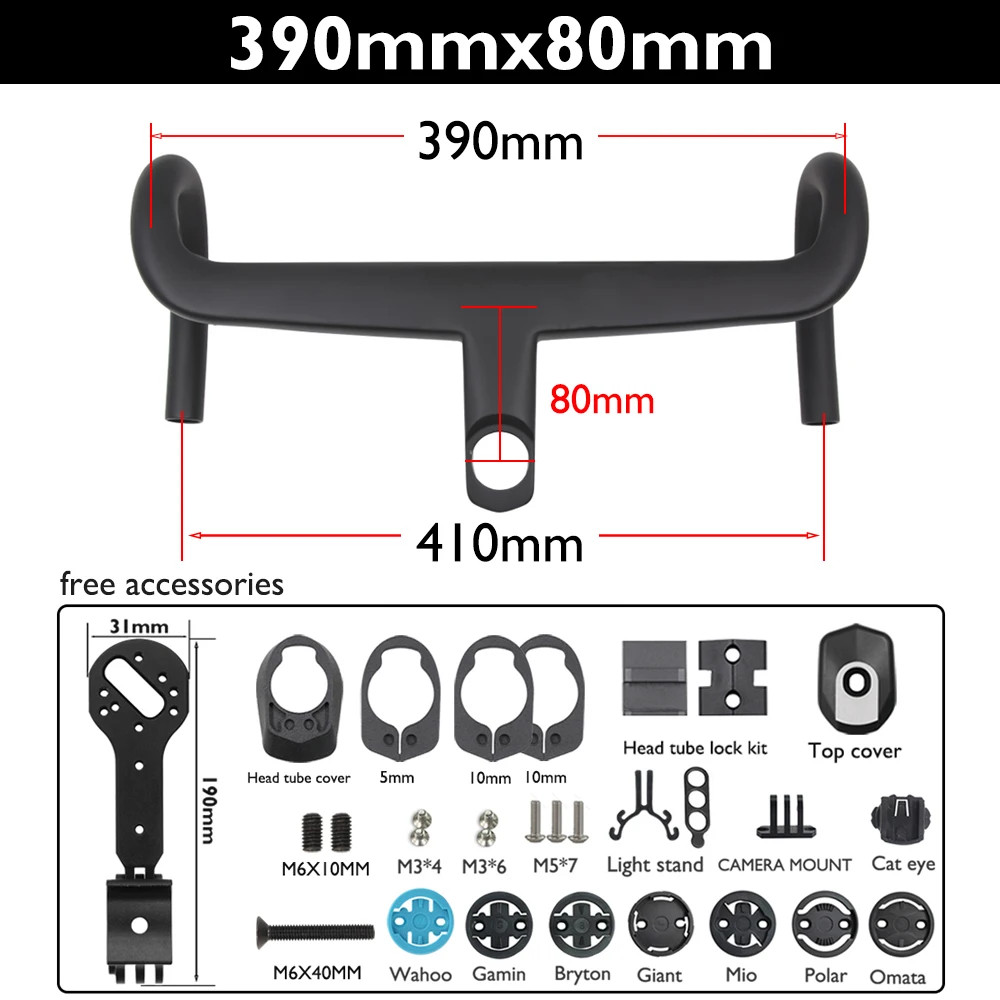 Carbon Fiber Gravel Bike Integrated Handlebar with Computer Mount 370-430mm