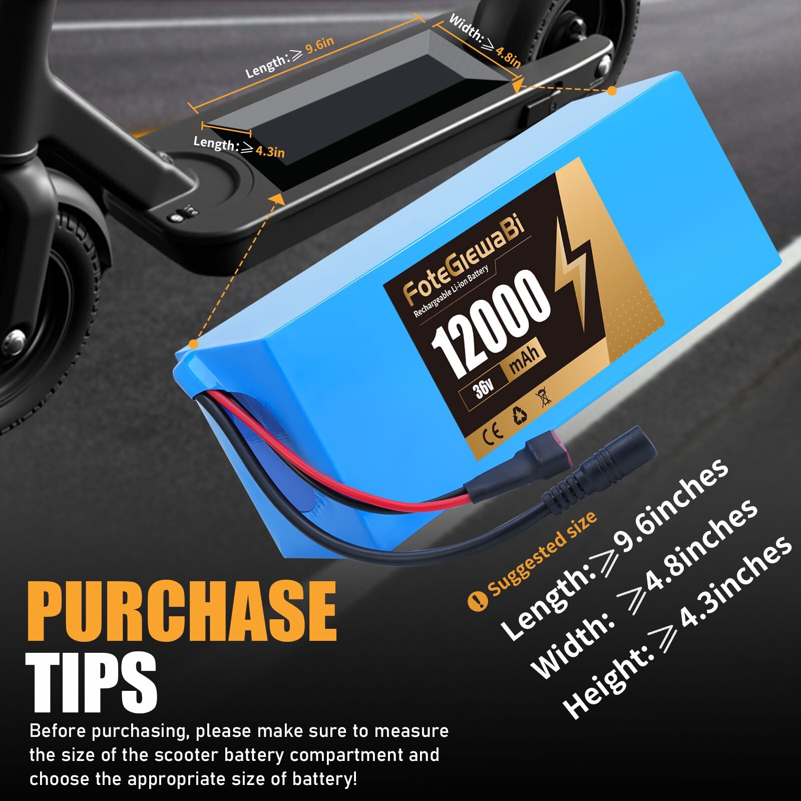 Ebike Battery 36V 12Ah lithium-ion battery for 200W-500W e-bikes