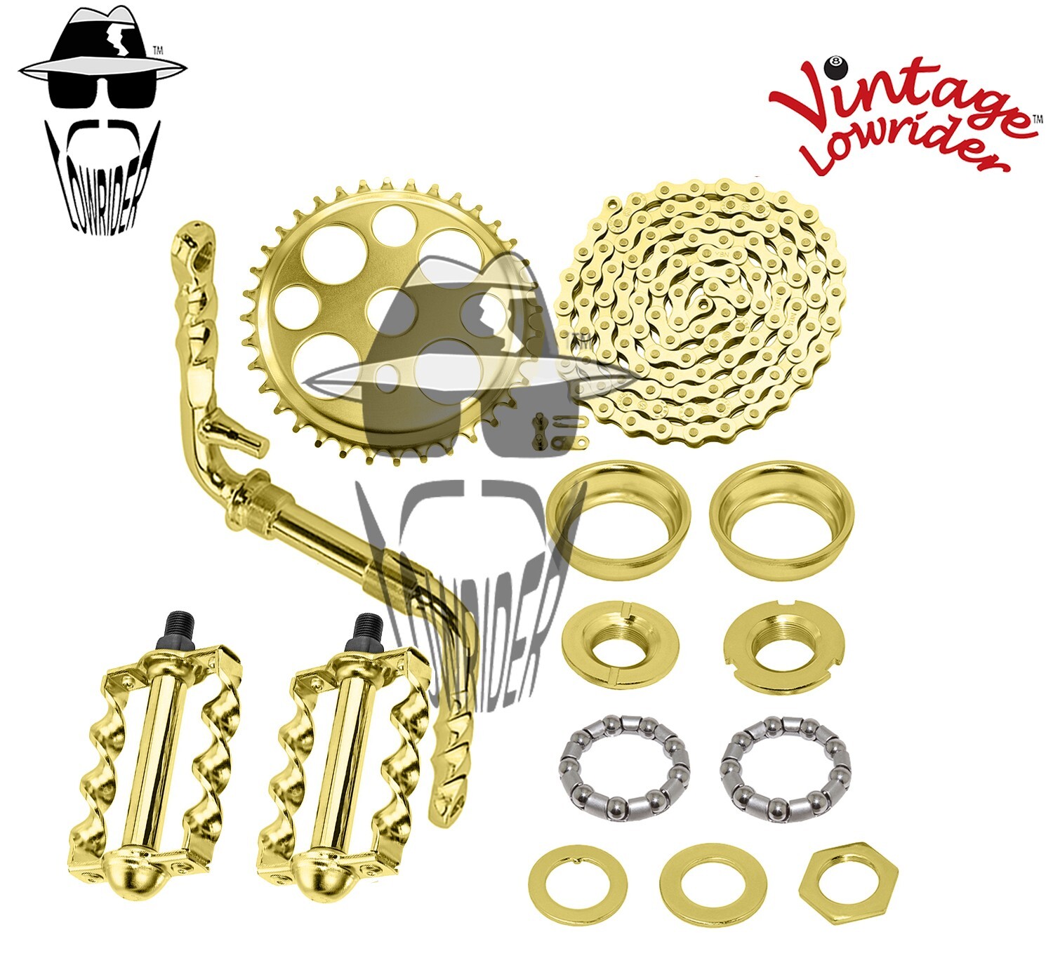 VINTAGE LOWRIDER – Twisted CRANK PKG – Lucky 7 Flat Twisted Pedal Gold