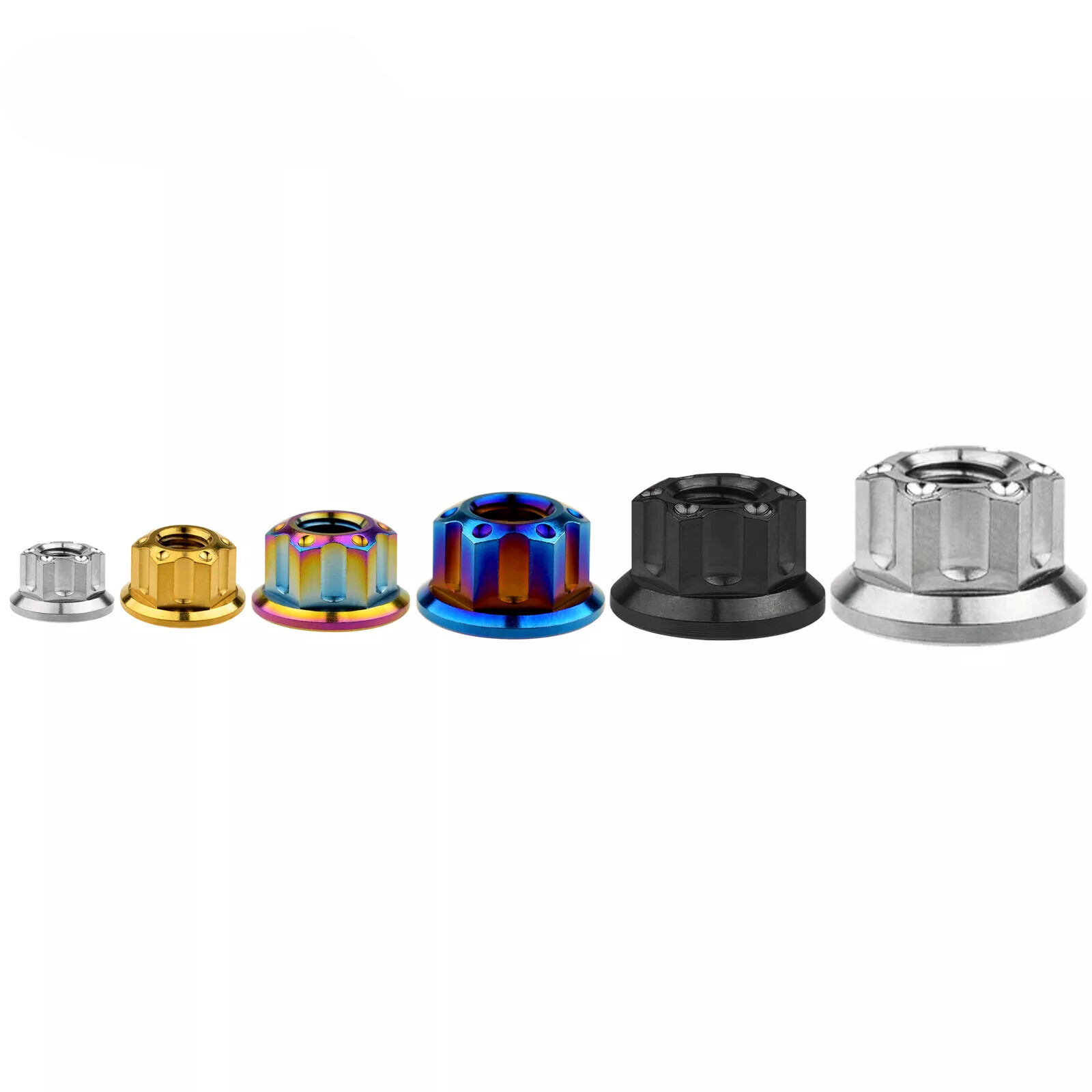 6pcs Titanium Nut M6 M8 M10 M12 M14 M16 Ti Flange Nuts for Motorcycle Rear Axle