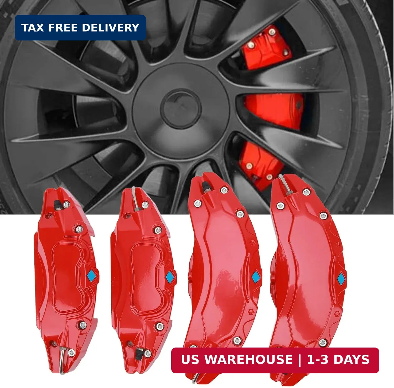 Brake Caliper Covers Set, 4Pcs Aluminium Alloy Red Brake Caliper Covers Red