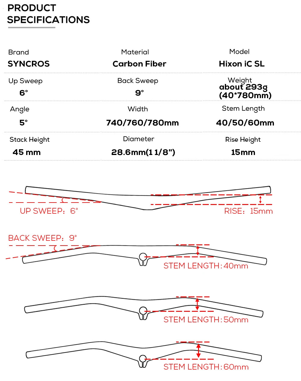 Carbon Integrated Cockpit MTB Handlebar 40mm/50mm/60mm 28.6mm with Mount