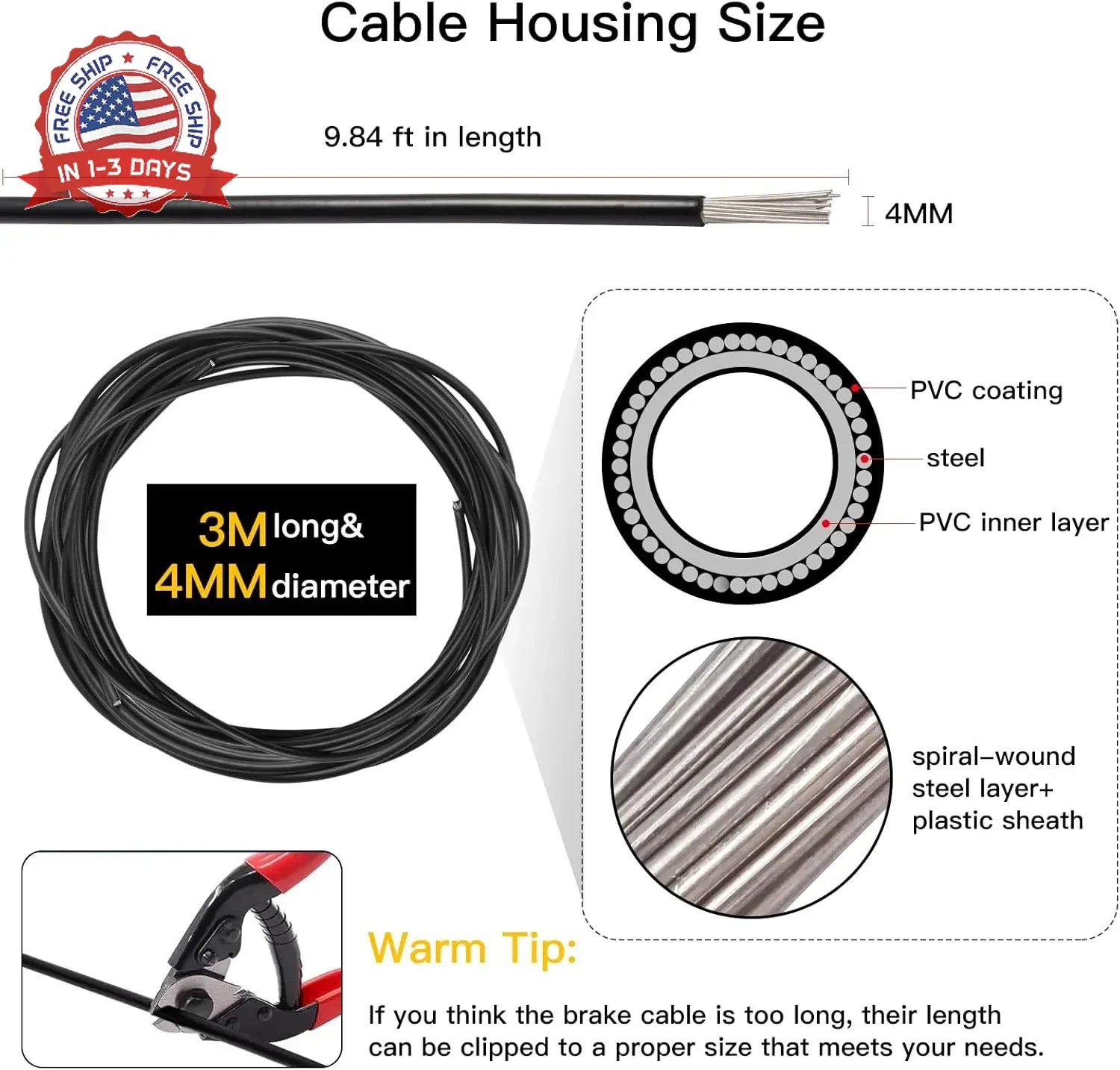 Shift Cable Housing,Lined Bicycle Bike Derailleur/Shift Cable Housing Cycling Sh