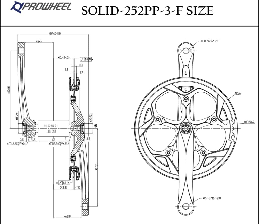 130MM BCD 52T Bike Crankset,165Mm/170Mm/172.5Mm/175Mm Crank Arm Set,Chainwheel a