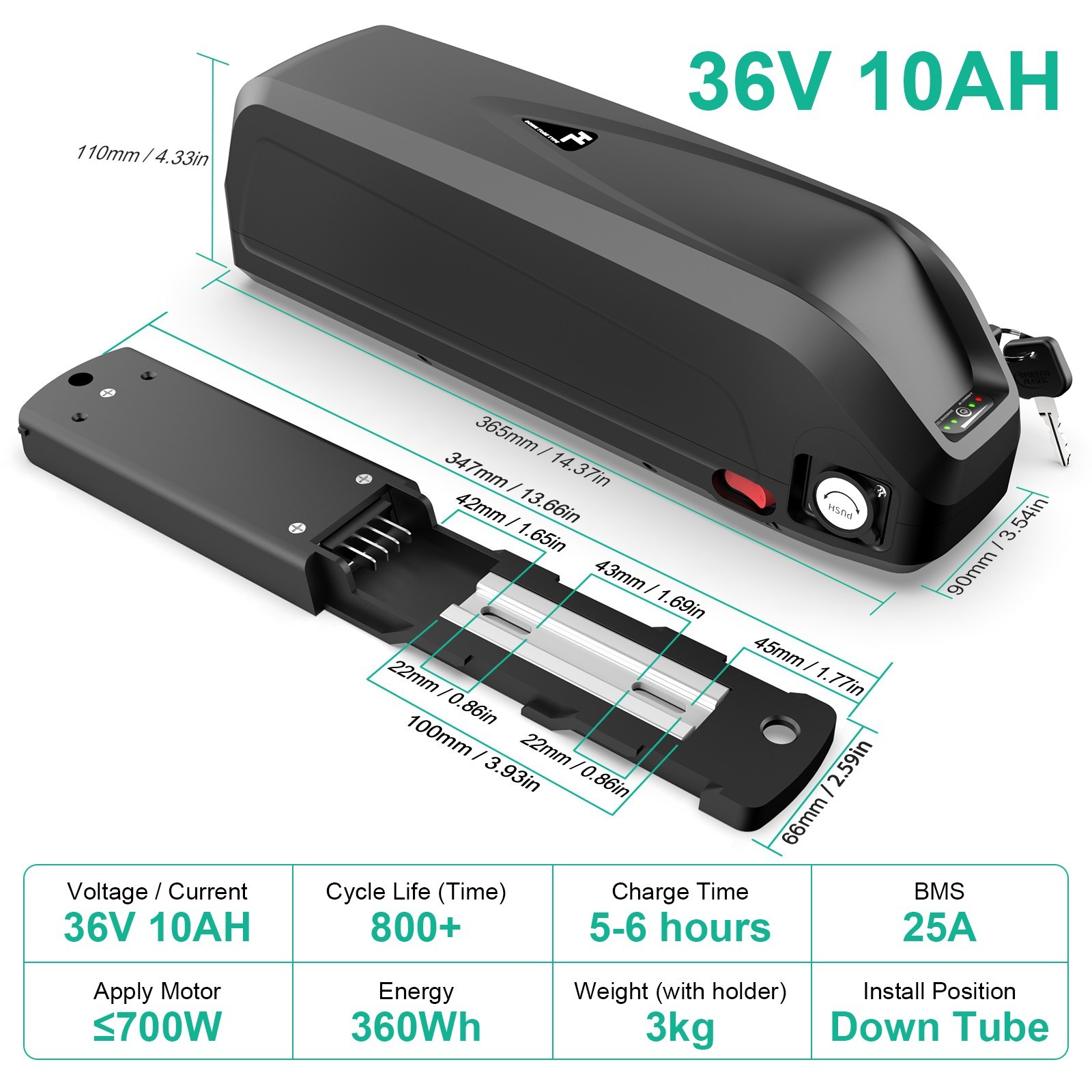 36V 48V 10Ah/15ah Ebike Li-ion Battery for 250W 500W~1000W Electric Bike 4 PIN