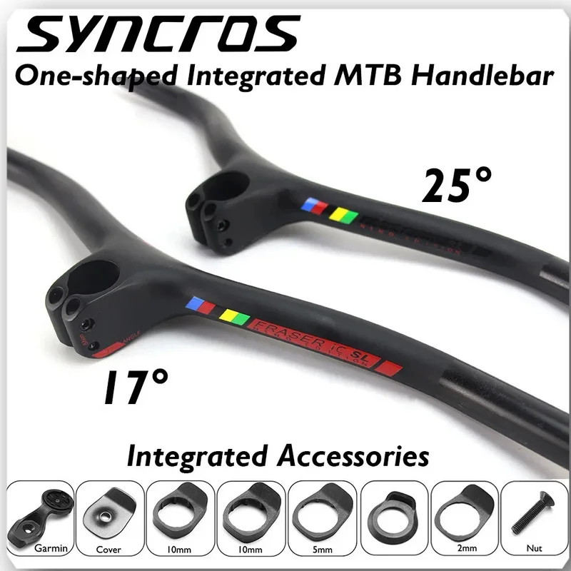 MTB Bicycle Integrated Carbon Fiber Handlebar with Stem -8/-17/-25 Degree 740mm