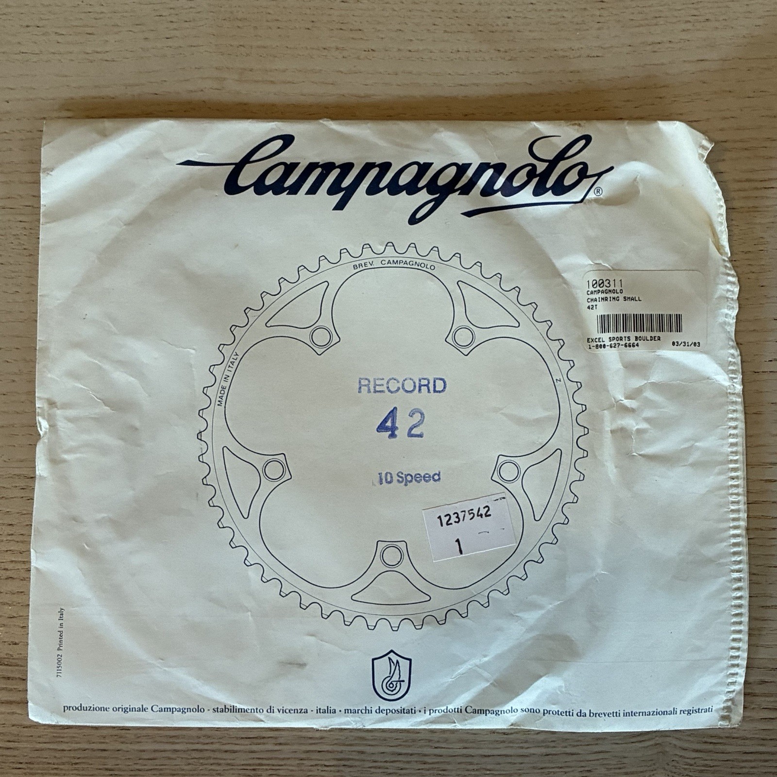 New Old Stock Campagnolo Record 9 / 10 Speed Chainring 42 Tooth x 135 mm BCD