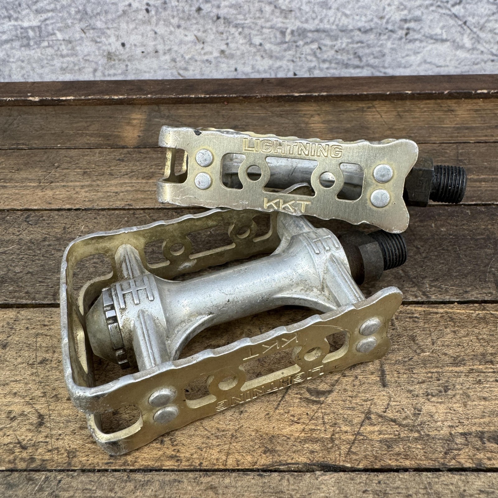 Vintage KKT Lightning BMX Bike Pedals 9/16 Gold 1980s Old School Race Bike Fade