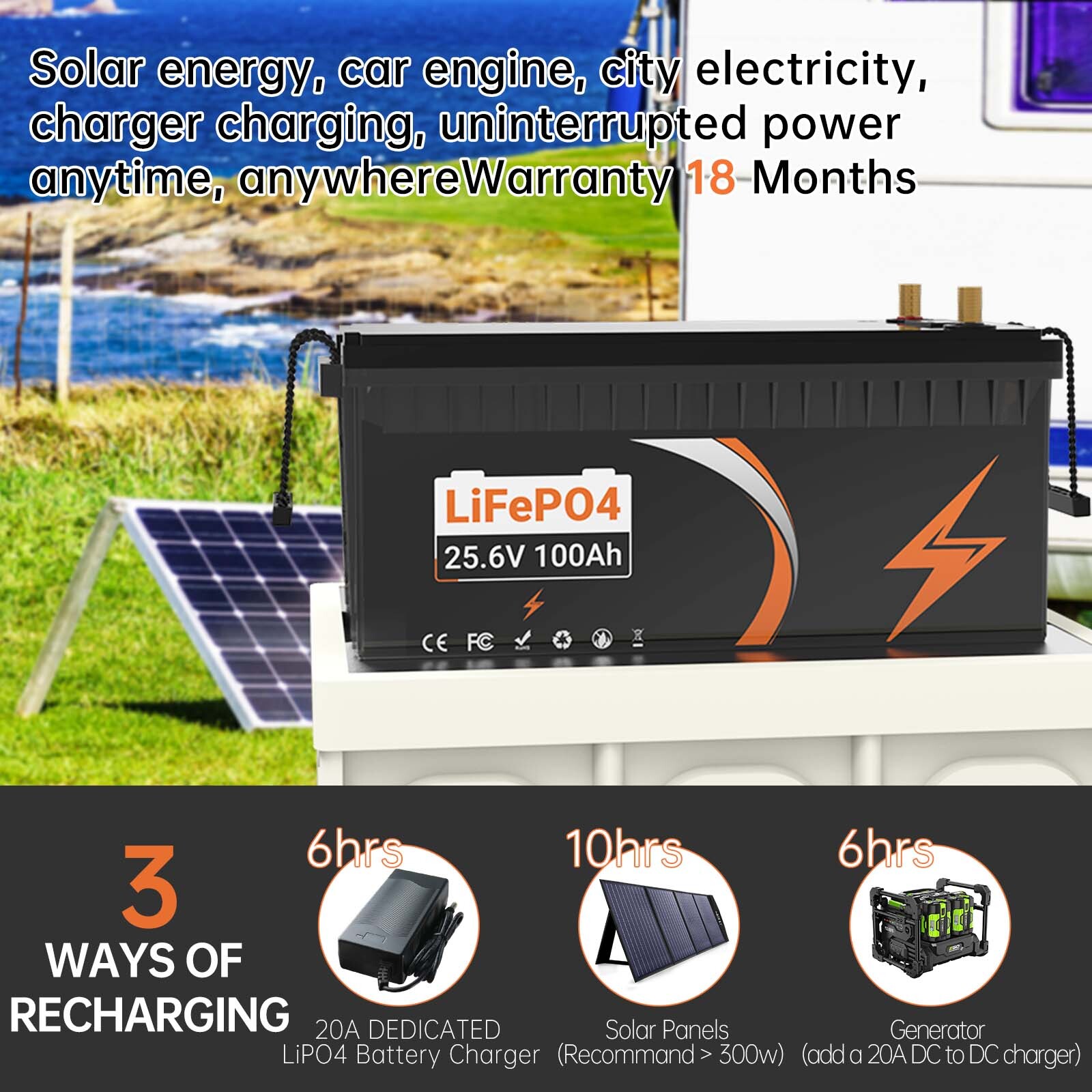 UPP 12V 24V 100Ah 300Ah LiFePO4 Battery Lthium for RV Marine Solar Home Energy