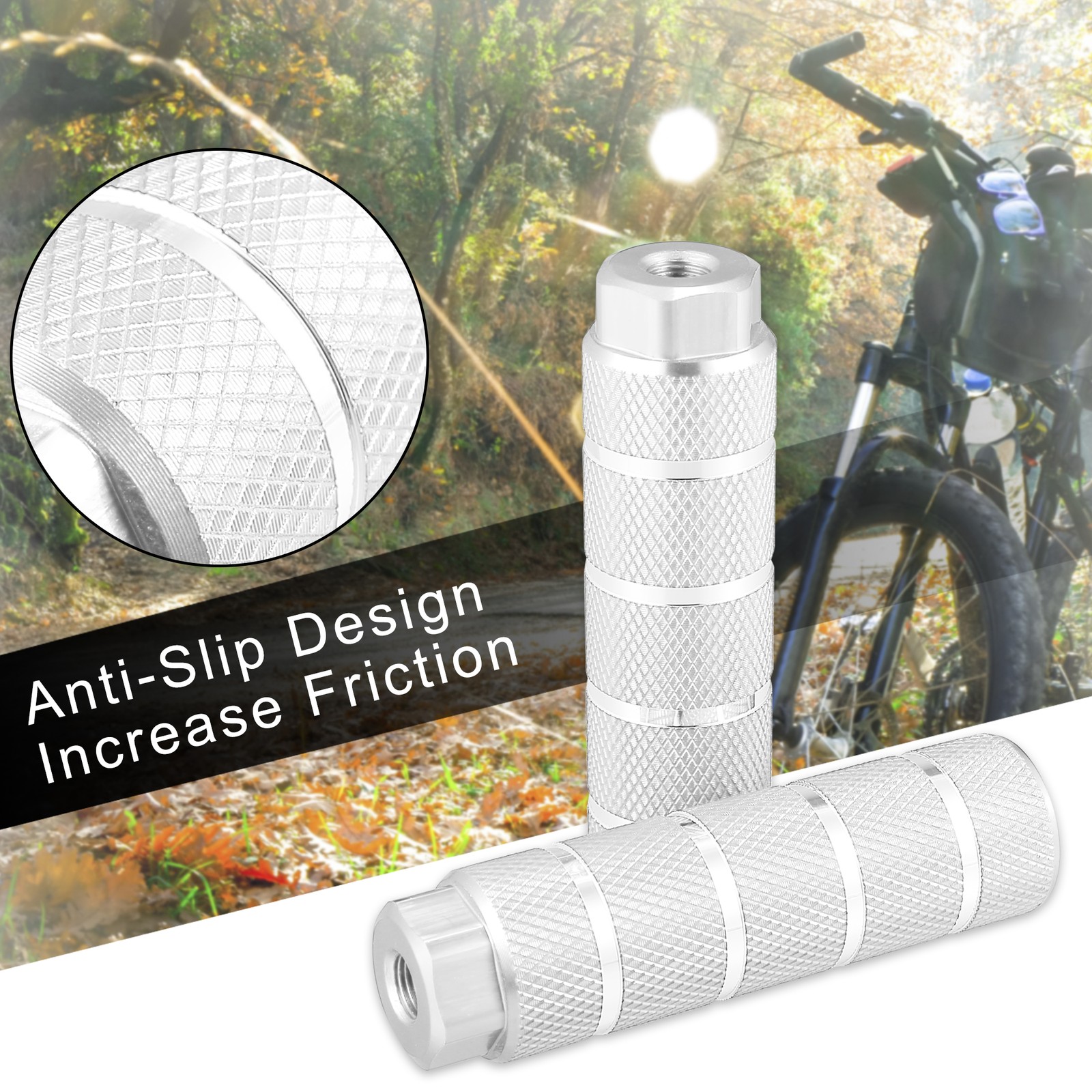 4 Pcs Aluminum Alloy BMX MTB Bike Rear Foot Peg Silver Tone Fit 3/8 Inch Axle