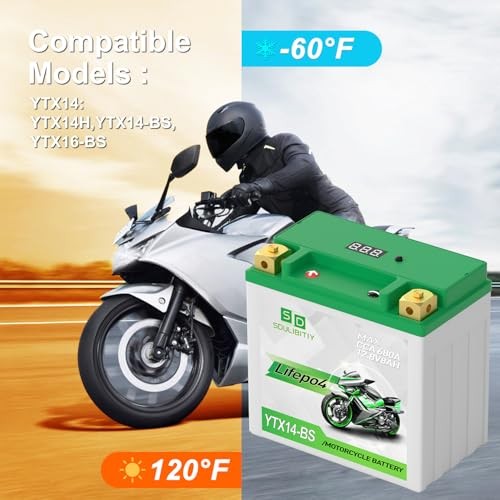 Lithium Motorcycle Battery LiFePO4 YTX14-BS 12.8V 8Ah 680CCA YTX14-12V 8AH