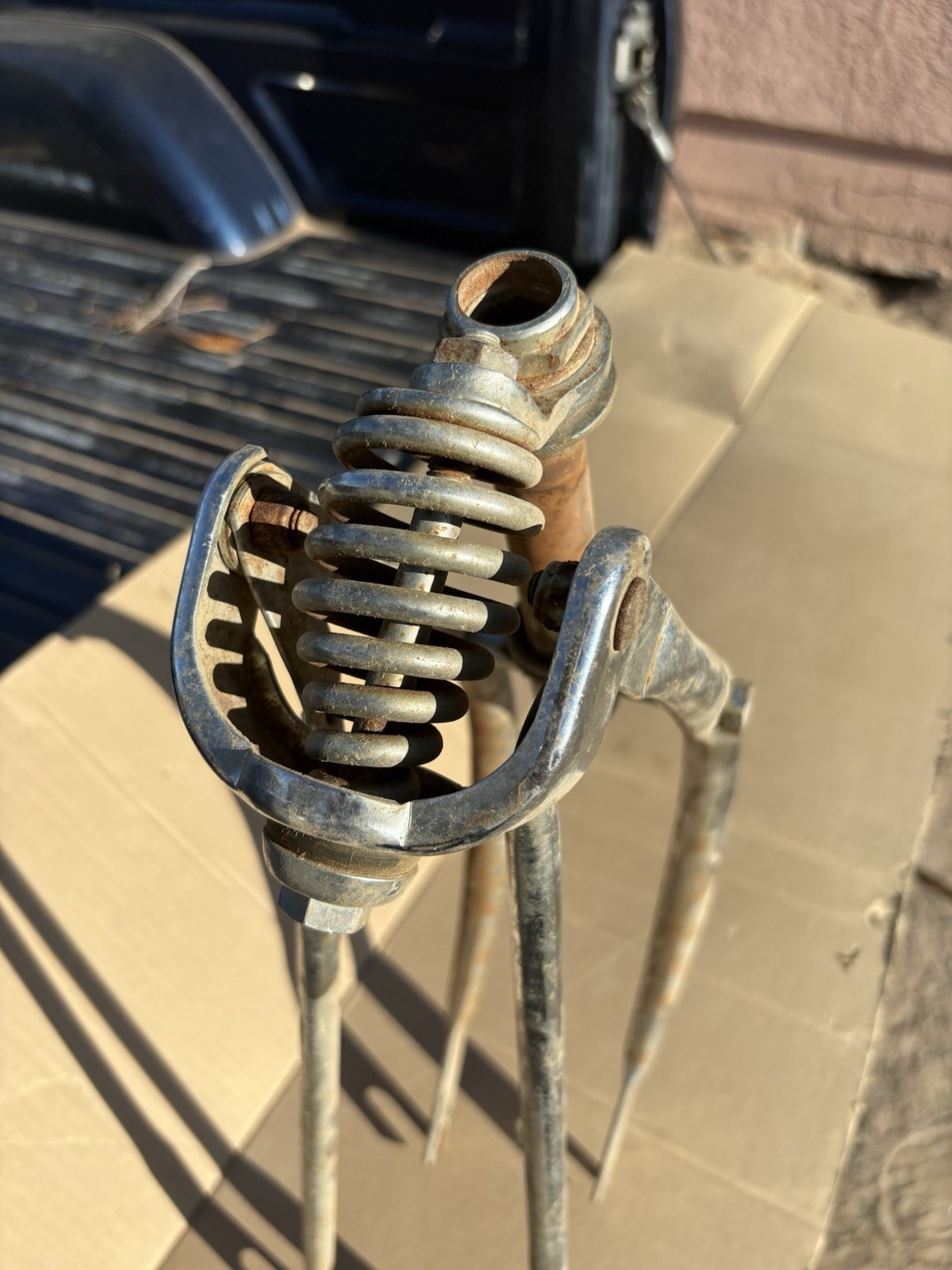 Vintage Springer Style Suspension Bicycle Fork, Silver Steel