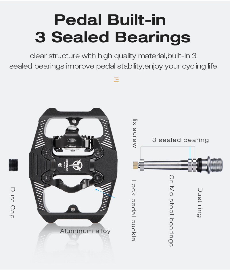 Bicycle Lock Pedal 2 In 1 With Free Cleat For SPD System MTB Road Sealed Bearing