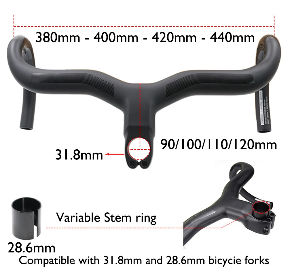 Carbon Fiber Road Bike Drop Bar Short Reach Shallow Bend 380-440mm Width