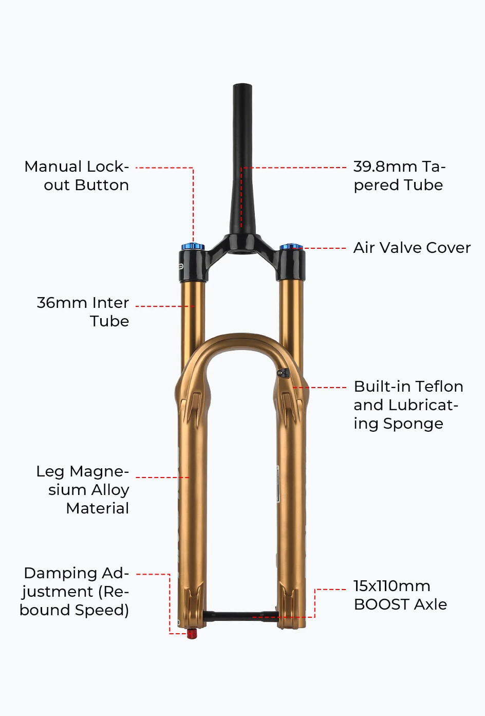 Boost MTB Suspension Air Fork 27.5/29Inch 160mm Travel Damping Adjustable