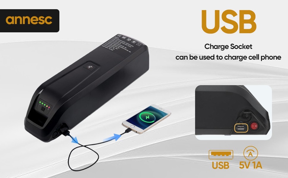 36V/48V/52V Ebike Lithium Li-ion Battery W/ USB port BMS For 0-2000W Motors 5PIN