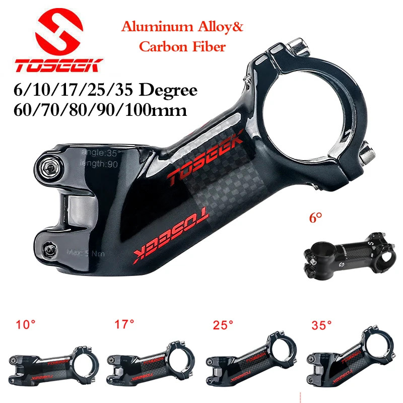 Toseek Ultralight Bicycle Stem 6/10/17/25/35 Degree Carbon Alloy Bike Stem 60/70