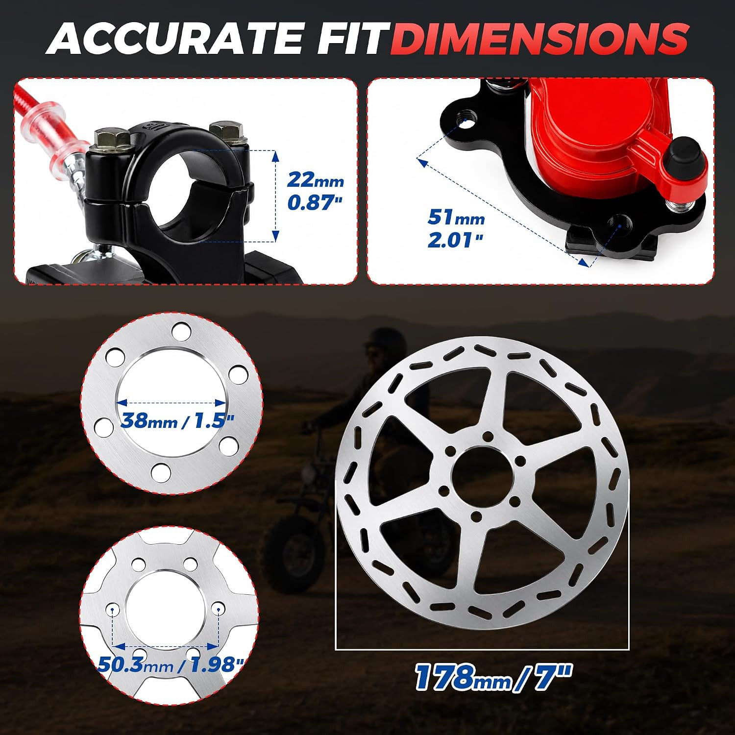 Basalt Auto Hydraulic Rear Brake Kit for Mini Bike, 180Mm Disc Rotor and Caliper